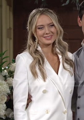 Abby’s white double breasted blazer and pants on The Young and the Restless