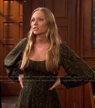 Abigail's green snake print smocked dress on Days of our Lives