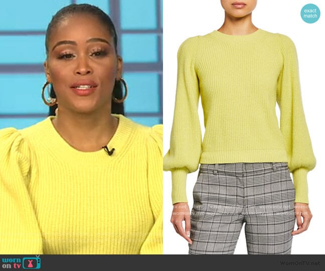 Eliana Crewneck Bishop-Sleeve Sweater by A.L.C. worn by Eve on The Talk