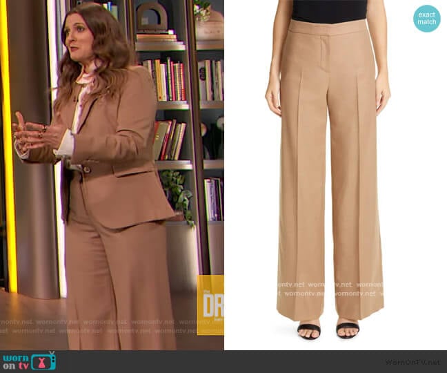 Camel Hair Wide Leg Pant by Alexander McQueen worn by Drew Barrymore on The Drew Barrymore Show