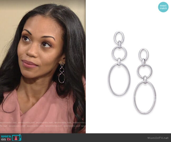 Alfani Silver-Tone Link Triple Drop Earrings worn by Amanda Sinclair (Mishael Morgan) on The Young and the Restless