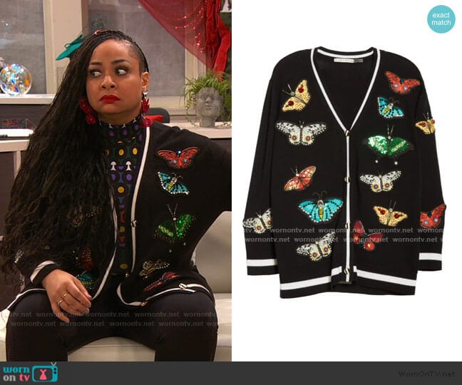 Bradford Embellished Butterfly Grandpa Cardigan by Alice + Olivia worn by Raven Baxter (Raven-Symoné) on Ravens Home