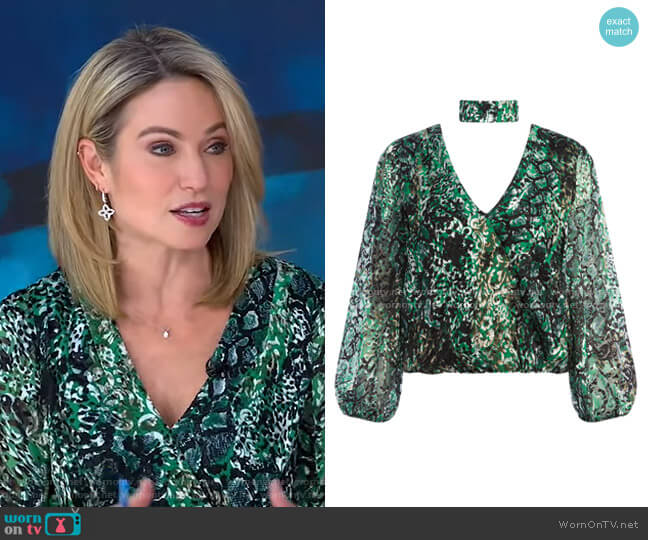 WornOnTV: Amy’s green printed wrap top on Good Morning America | Amy ...