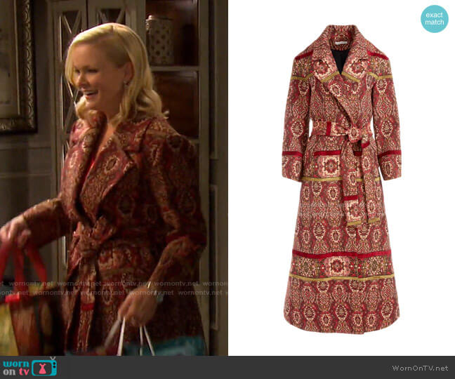 Stefan Embroidered-Pattern Woven Coat by Alice + Olivia worn by Belle Brady (Martha Madison) on Days of our Lives