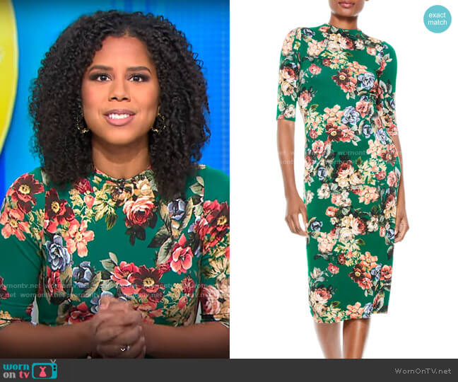 Alice + Olivia Delora Dress Cloud Dancer Dark Teal worn by Adriana Diaz on CBS Mornings