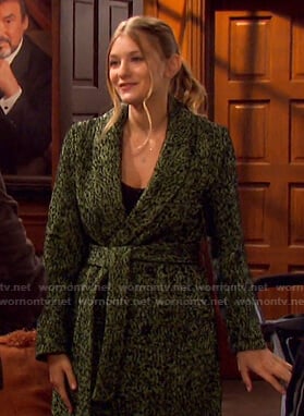 Allie’s green herringbone wrap coat on Days of our Lives