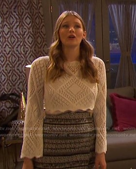 Allie’s white eyelet top and embroidered skirt on Days of our Lives