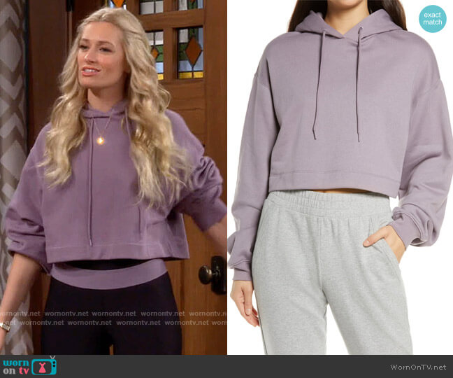 WornOnTV: Gemma's purple cropped hoodie and leggings on The Neighborhood, Beth Behrs