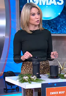 Amy's green ribbed top and leopard print skirt on Good Morning America