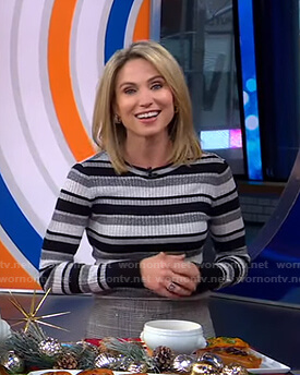 Amy’s grey striped ribbed sweater on Good Morning America