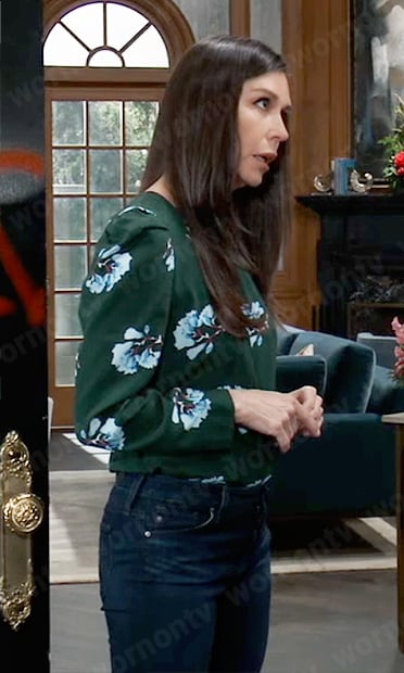 Anna’s green floral puff sleeve top on General Hospital