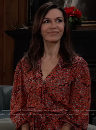 Anna’s red leopard print wrap top on General Hospital