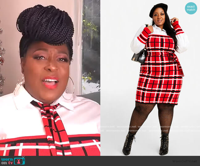 red check contrast dress by Ashley Stewart worn by Loni Love on The Real