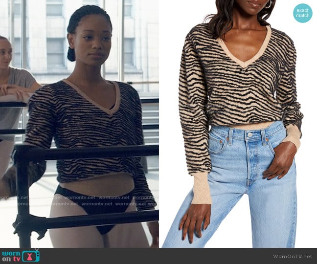 ASTR Tiger Stripe V-Neck Sweater worn by Neveah Stroyer (Kylie Jefferson) on Tiny Pretty Things