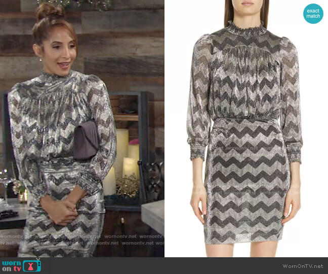 Goldy Zigzag Metallic Stripe Dress by Ba&Sh worn by Lily Winters (Christel Khalil) on The Young and the Restless