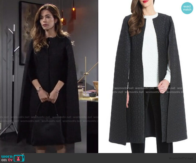 Cape Jacquard Jacket by Badgley Mischka worn by Victoria Newman (Amelia Heinle) on The Young & the Restless