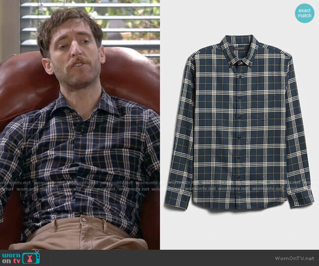 Banana Republic Untucked Slim-Fit Flannel Shirt worn by Drew Dunbar (Thomas Middleditch) on B Positive