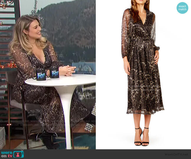 Metallic Stripe Leopard Plisse Midi Dress by Bardot worn by Carissa Loethen Culiner on E! News