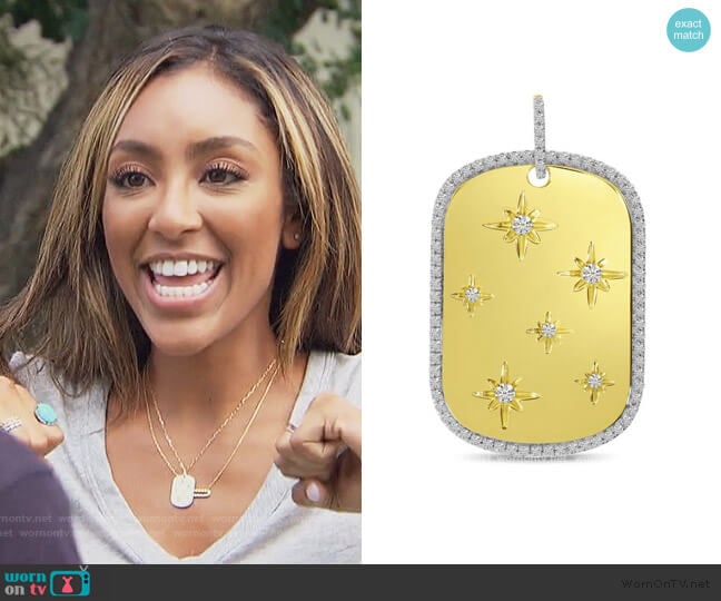 Starburst Dogtag Pendant with Chain by Brevani worn by Tayshia Adams on The Bachelorette