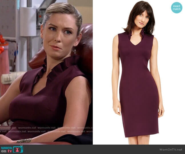 Calvin Klein Ruffled-Collar Scuba Sheath Dress worn by Samantha (Briga Heelan) on B Positive