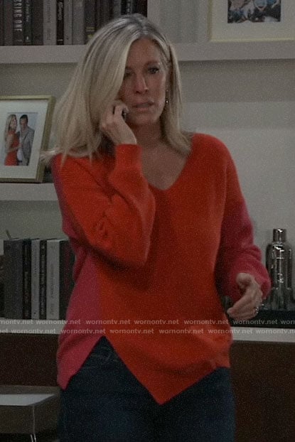 Carly’s red colorblock sweater on General Hospital