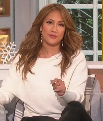 Carrie’s white boat neck sweater on The Talk