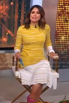 Cecilia’s yellow and white ribbed knit dress on Good Morning America