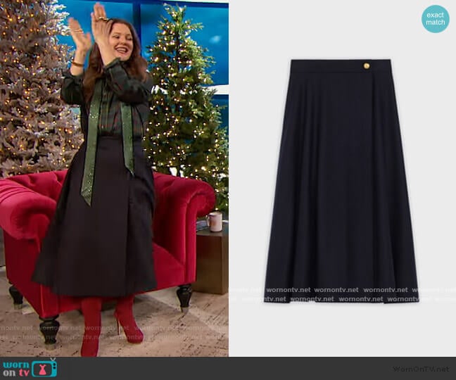 Midi Skirt in Wool Flannel by Celine worn by Drew Barrymore on The Drew Barrymore Show