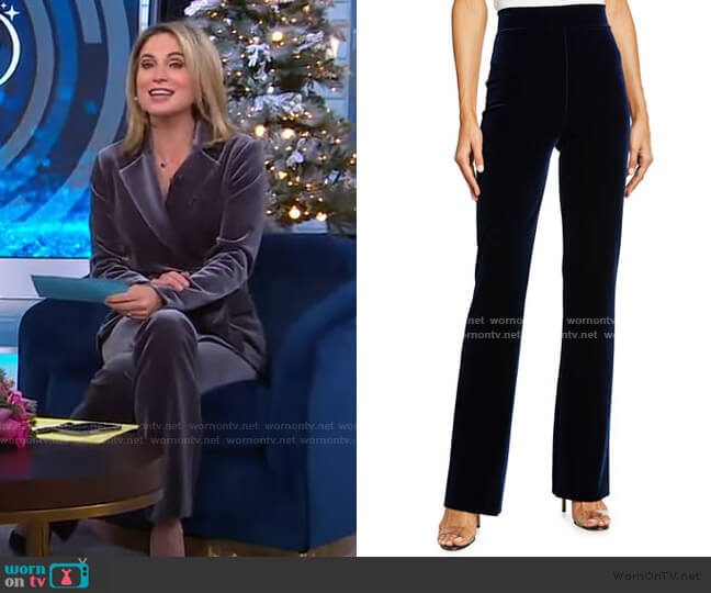 Venusette Velvet Flare-Leg Pants by Chiara Boni La Petite Robe worn by Amy Robach on Good Morning America