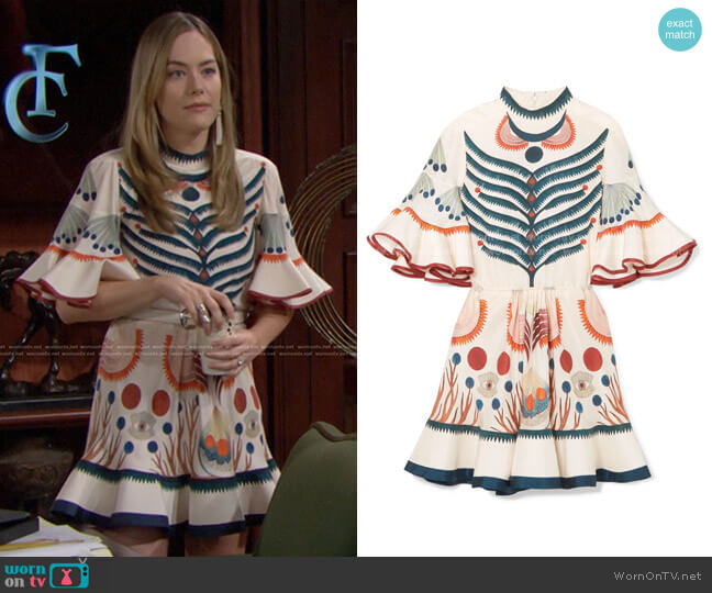 Chloe Ruffled printed silk mini dress worn by Hope Logan (Annika Noelle) on The Bold and the Beautiful