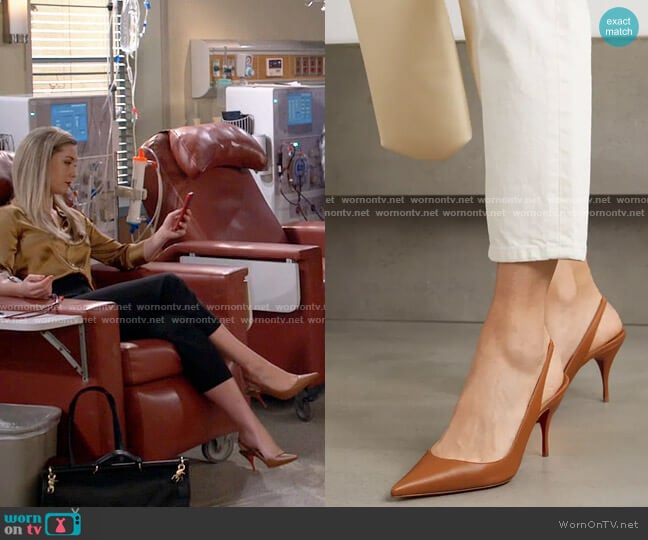 Christian Louboutin Clare 80 leather slingback pumps worn by Samantha (Briga Heelan) on B Positive