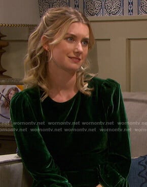 Claire’s green velvet dress on Days of our Lives