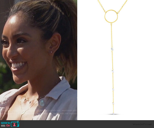 Dashing Diamond Circle Lariat Necklace by Brevani worn by Tayshia Adams on The Bachelorette