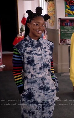 Diane's striped sweater and tie dye jumpsuit on Black-ish