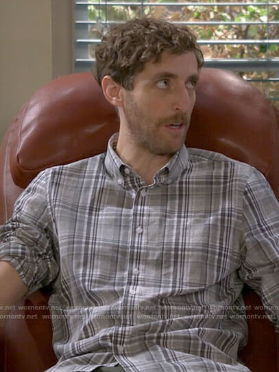 Drew's grey plaid shirt on B Positive