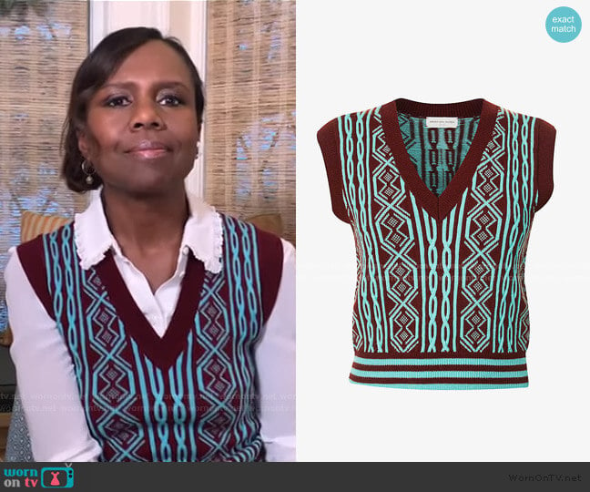 Intarsia Merino Wool Tank by Dries Van Noten worn by Deborah Roberts on Good Morning America