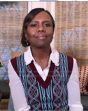 Deborah’s brown geometric print vest on Good Morning America