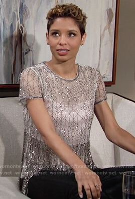 Elena’s embellished fringe top on The Young and the Restless