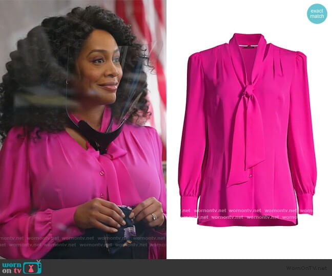 Percy Tie Silk Blouse by Elie Tahari worn by Lola Carmichael (Simone Missick) on All Rise