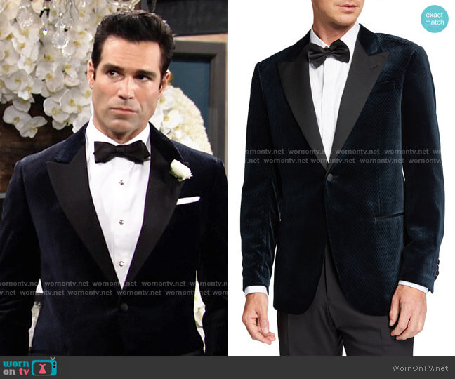 Giorgio Armani Velvet Peak-Lapel Dinner Jacket worn by Rey Rosales (Jordi Vilasuso) on The Young and the Restless