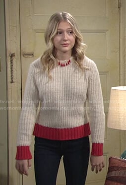 Faith’s beige and red trim sweater on The Young and the Restless