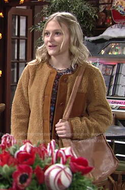 Faith’s tan sherpa jacket on The Young and the Restless