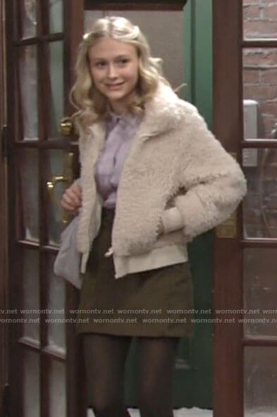 Faith’s fleece bomber jacket on The Young and the Restless