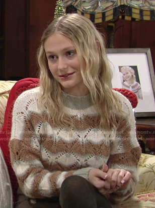 Faith's striped pointelle sweater on The Young and the Restless