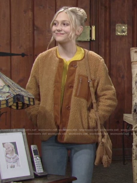 Faith’s tan sherpa jacket on The Young and the Restless