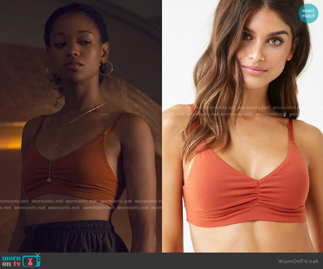 Forever 21 Ruched Knit Bralette in Rust worn by Neveah Stroyer (Kylie Jefferson) on Tiny Pretty Things