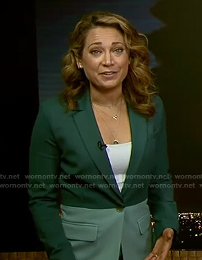 Ginger’s green colorblock suit on Good Morning America