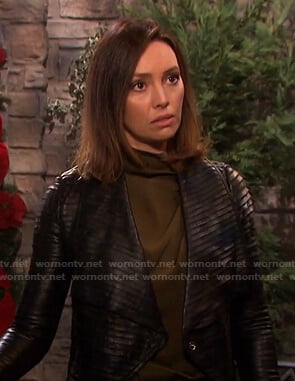 Gwen’s black pleated leather jacket on Days of our Lives