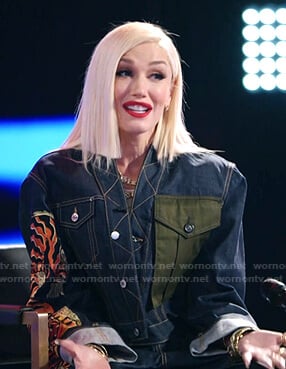 Gwen’s tiger print denim jacket and jeans on The Voice