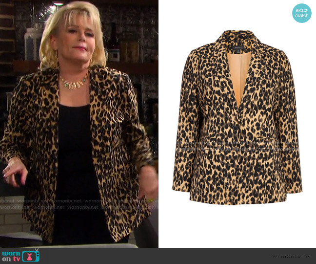 One-Button Blazer in Taupe Animalia Print by Halogen worn by Bonnie Lockhart (Judi Evans) on Days of our Lives